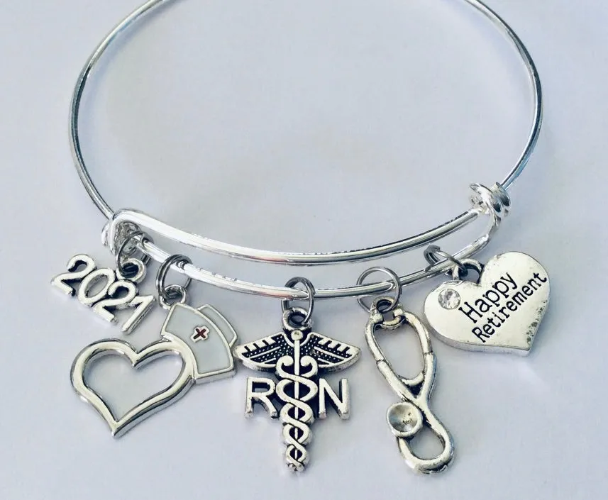 RN Retirement Gift for Nurse Expandable Charm Bracelet Adjustable One Size Fits All 2024 Retirement Gift for Woman Nurse