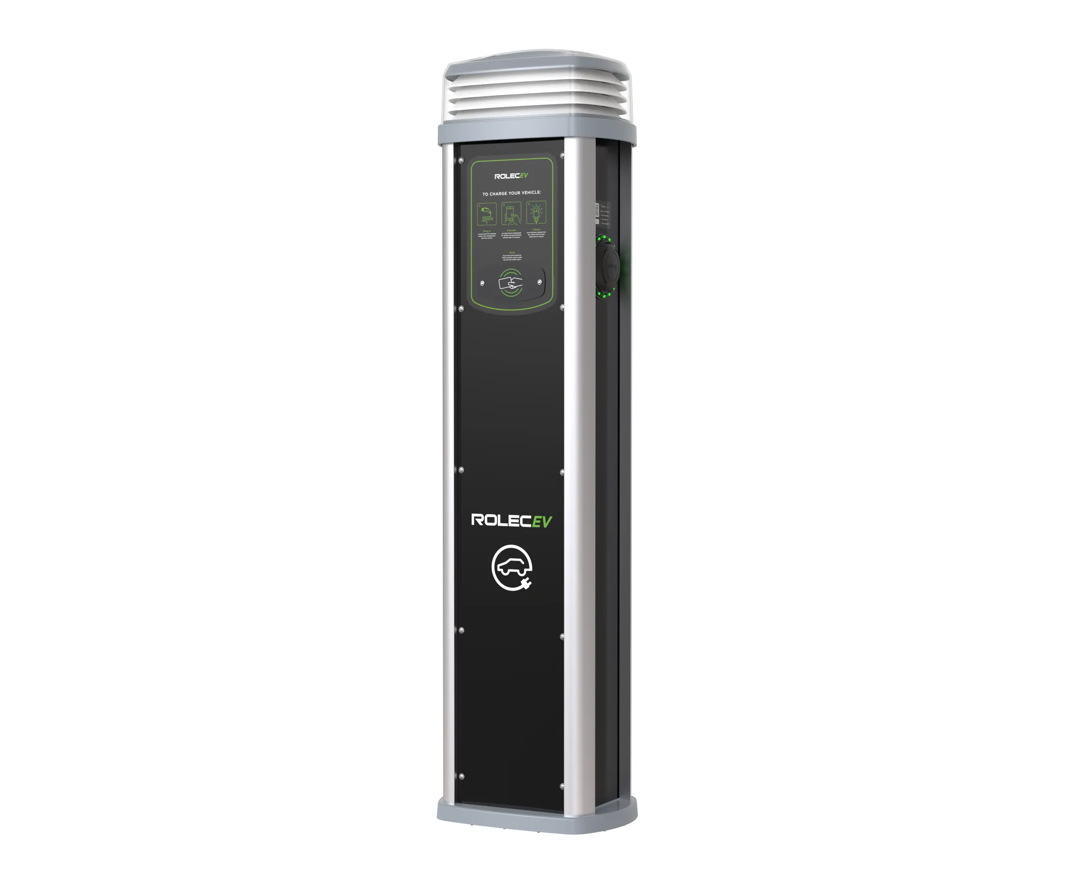 Rolec ROLEC0421B Quantum Smart EV Charging Pedestal - 2x up to 7.4kw Type 2 Sockets - Black