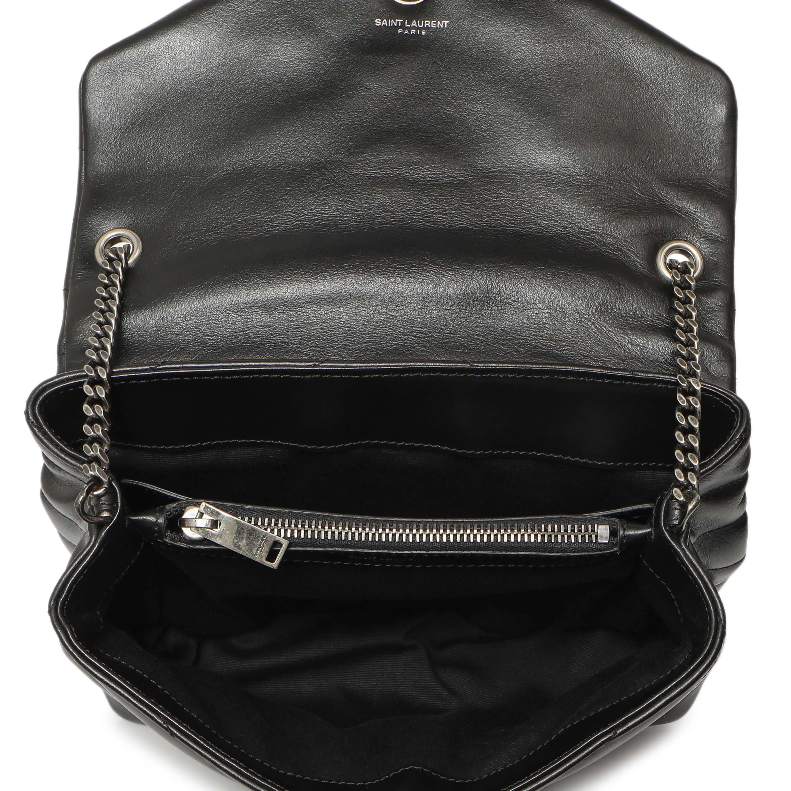 Saint Laurent Black Calfskin Y Quilted Monogram Small Charm Loulou Chain Satchel