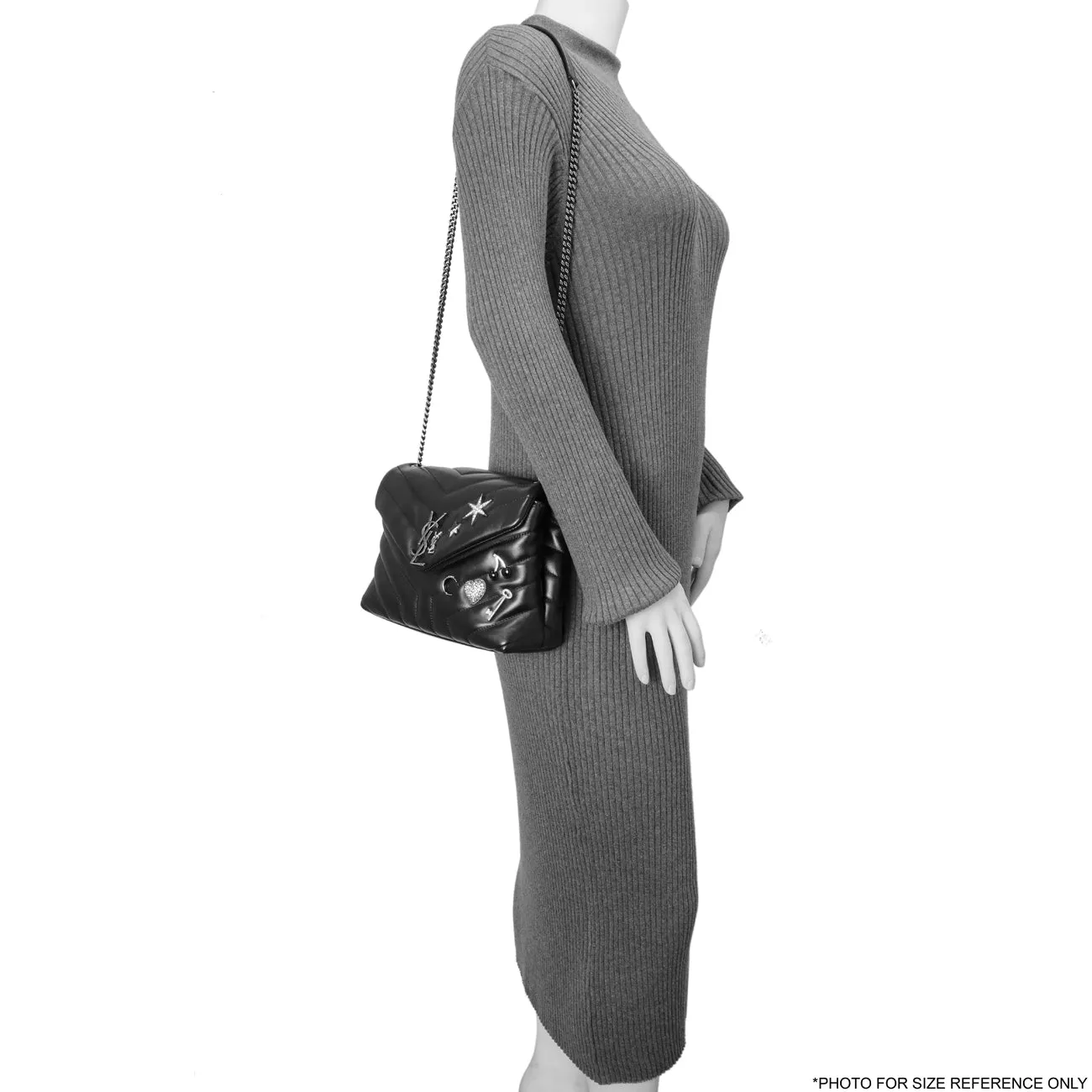 Saint Laurent Black Calfskin Y Quilted Monogram Small Charm Loulou Chain Satchel