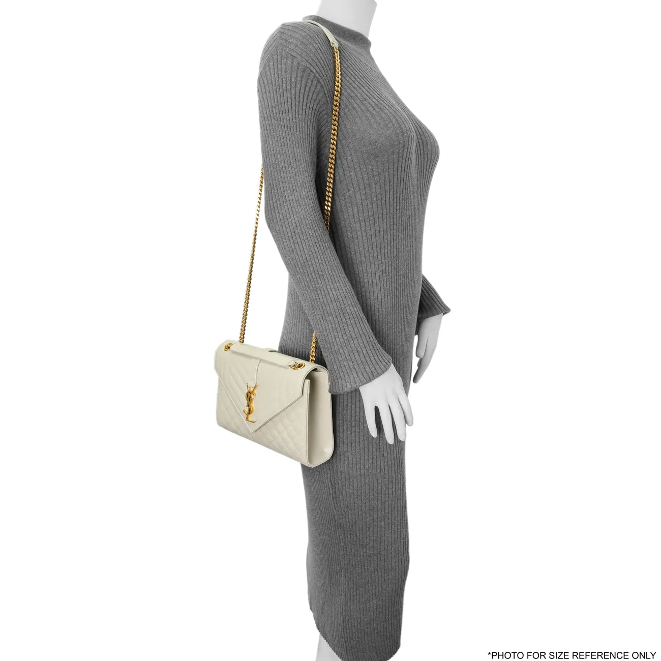 Saint Laurent Crema Grain De Poudre Matelasse Chevron Medium Triquilt Monogram Satchel