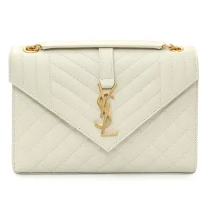 Saint Laurent Crema Grain De Poudre Matelasse Chevron Medium Triquilt Monogram Satchel