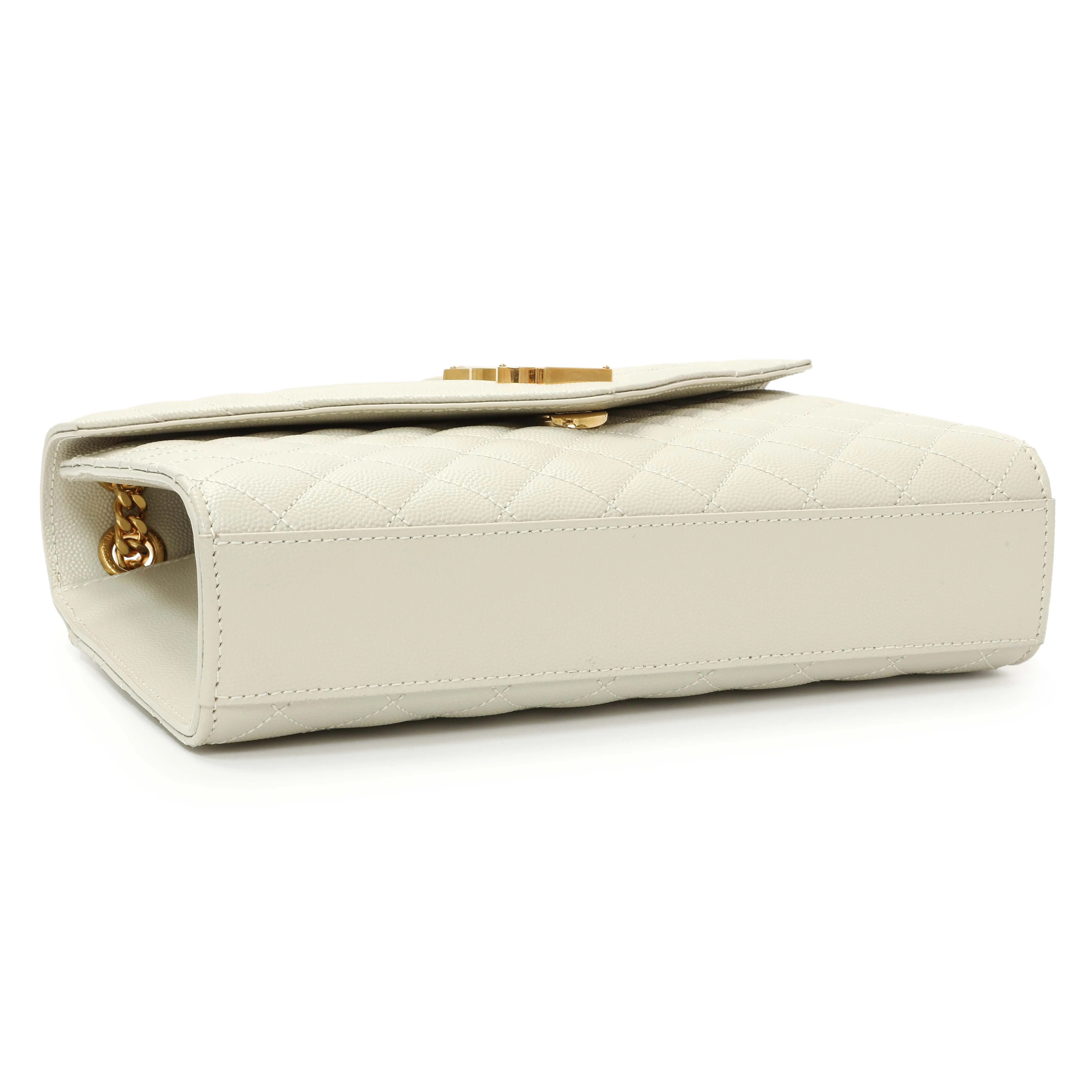 Saint Laurent Crema Grain De Poudre Matelasse Chevron Medium Triquilt Monogram Satchel