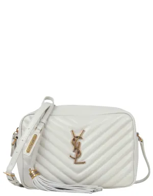 Saint Laurent Ivory Calfskin Matelasse Monogram Lou Camera Bag