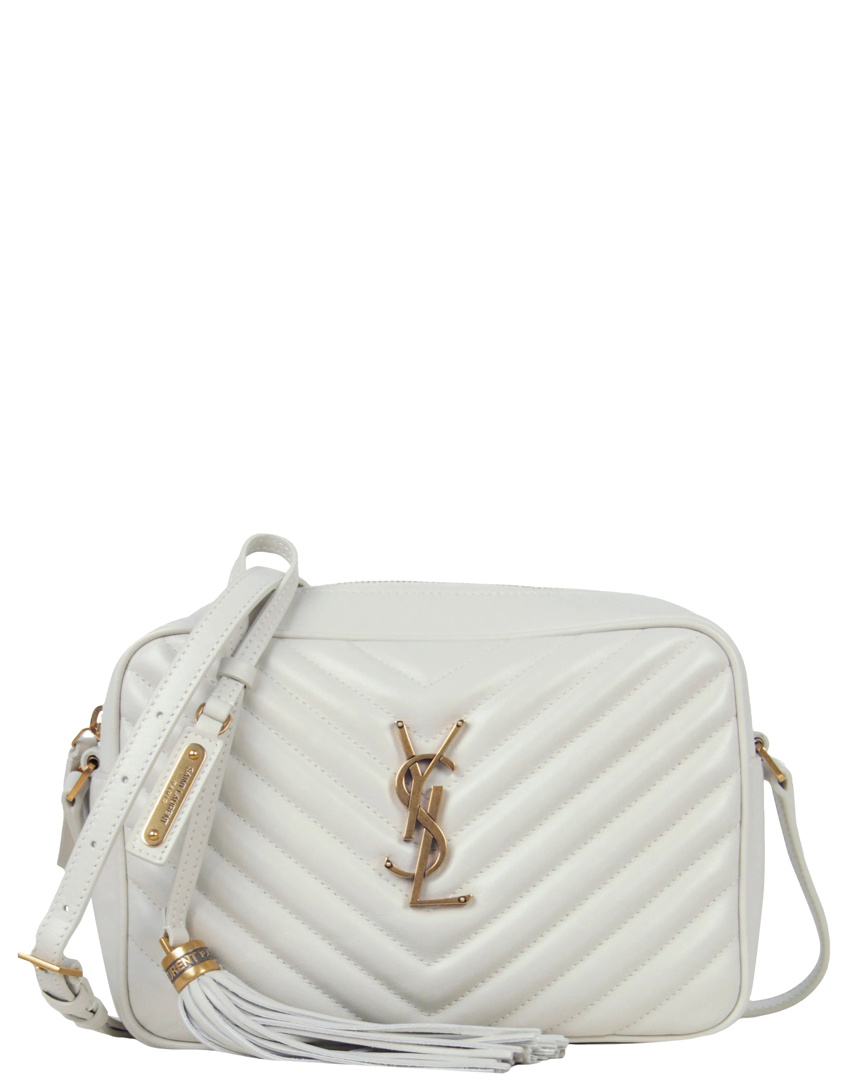 Saint Laurent Ivory Calfskin Matelasse Monogram Lou Camera Bag