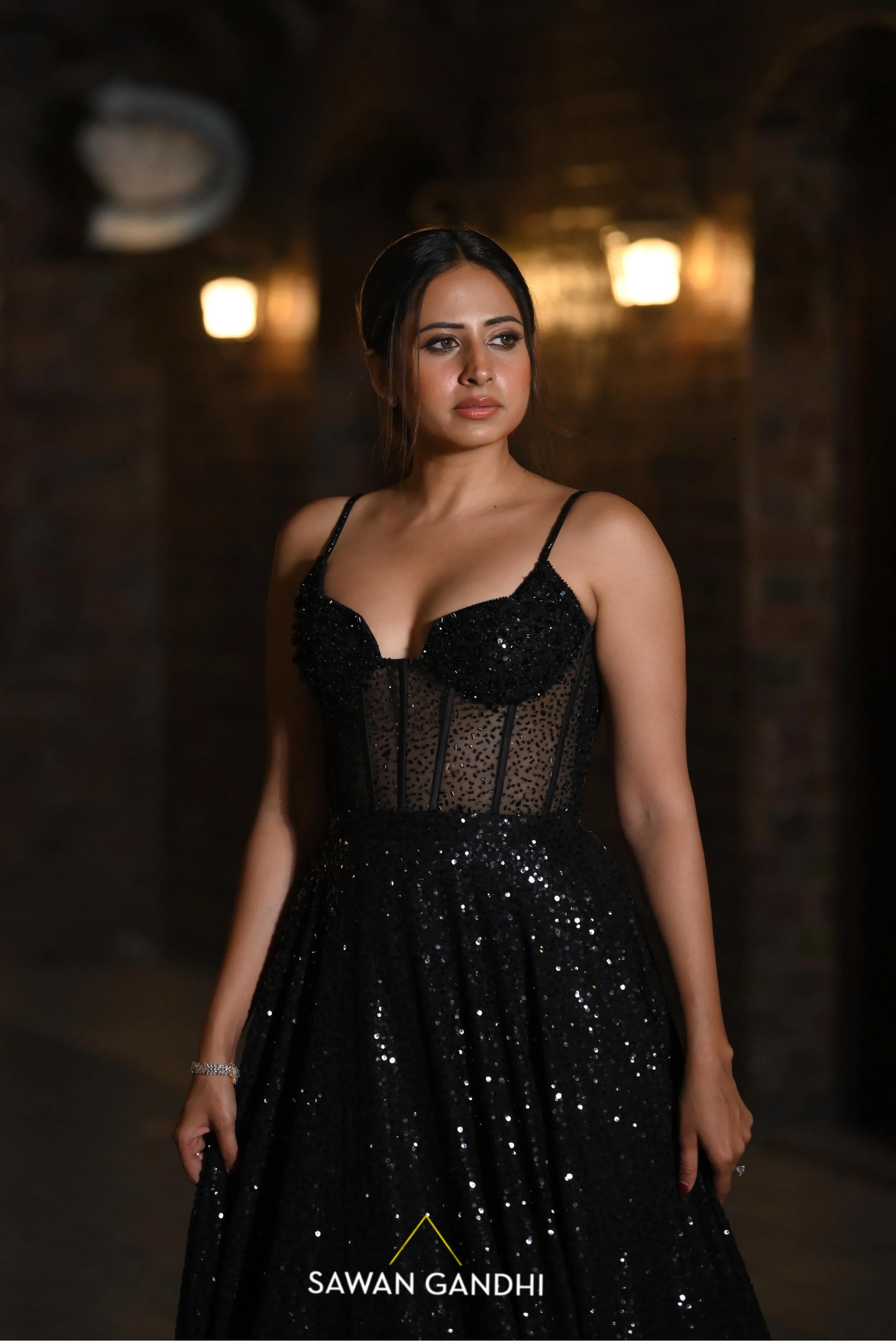 Sargum mehta in Black corset gown