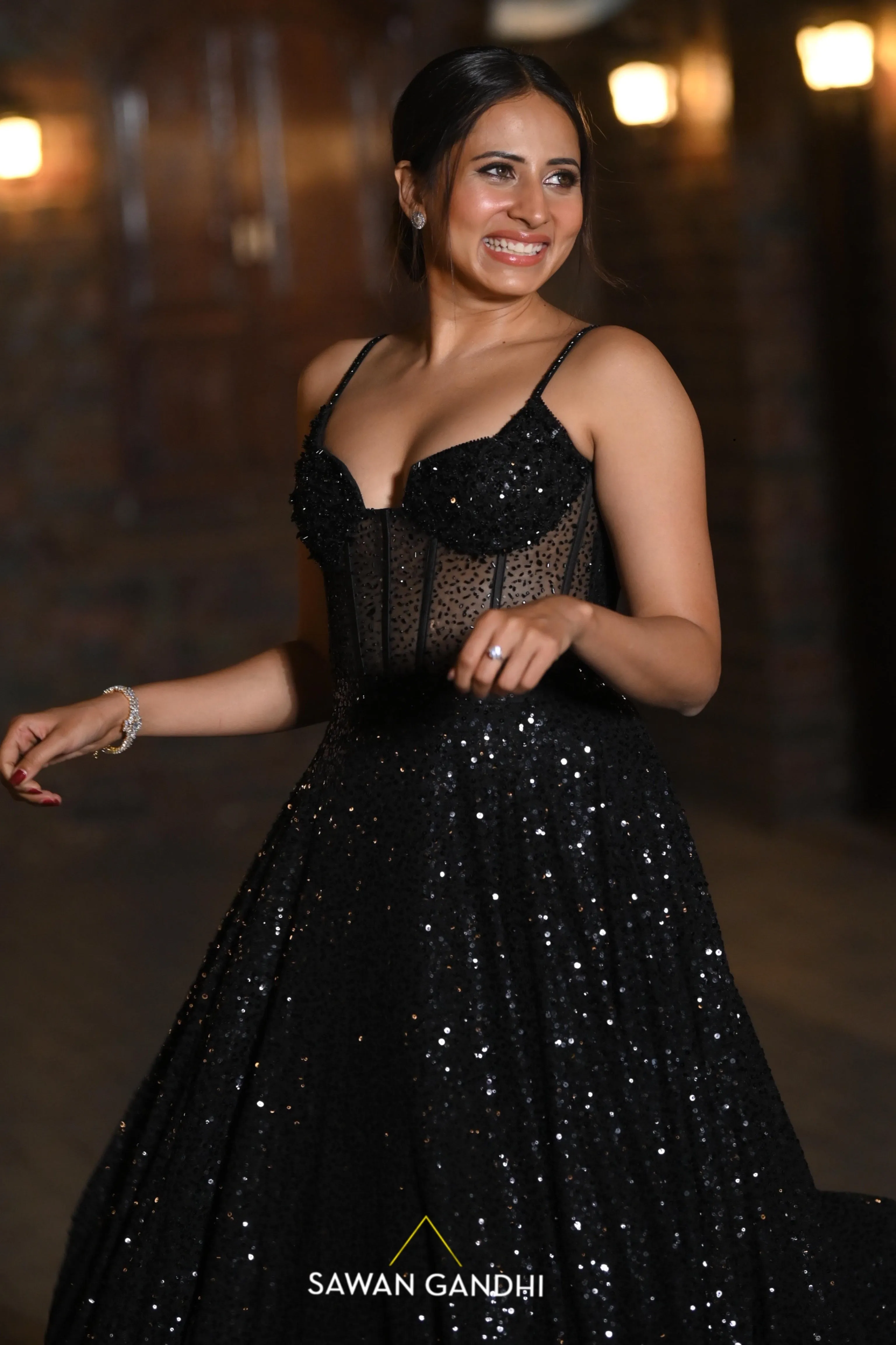 Sargum mehta in Black corset gown