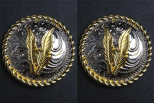Screw Back Concho 1.5 In Silver Gold Feather Saddle Cowgirl: Set of 2