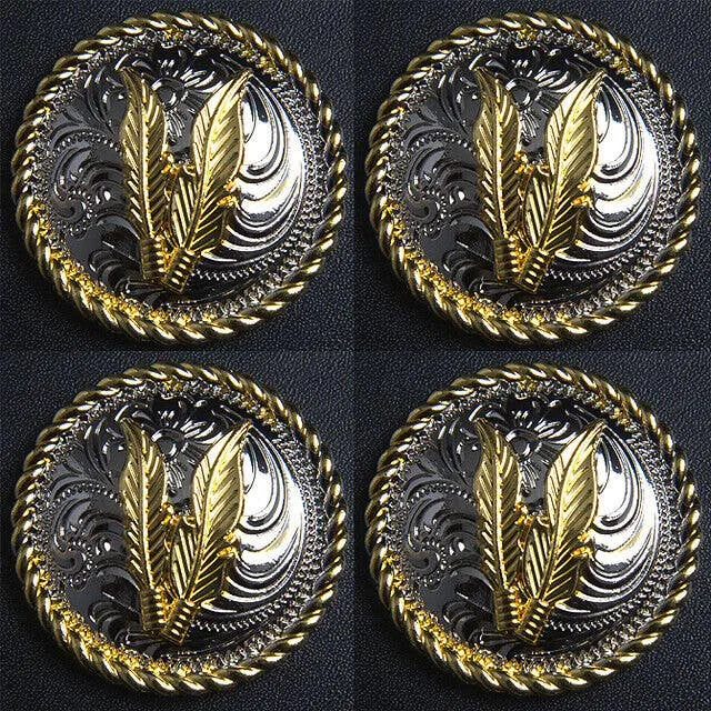 Screw Back Concho 1.5 In Silver Gold Feather Saddle Cowgirl: Set of 2