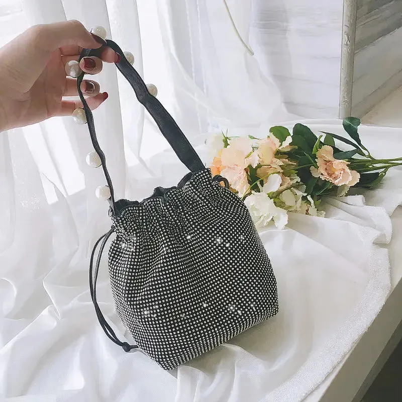Shining Crystal Small Bucket Bags For women fashion bags Diamonds Chain Crossbody Bag Lady Evening Party Clutch String Handbags Bolsa