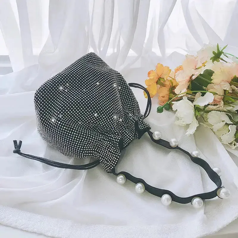 Shining Crystal Small Bucket Bags For women fashion bags Diamonds Chain Crossbody Bag Lady Evening Party Clutch String Handbags Bolsa