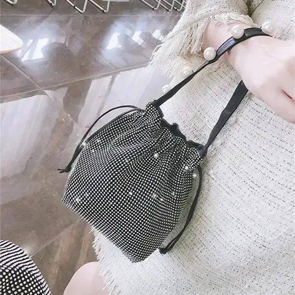 Shining Crystal Small Bucket Bags For women fashion bags Diamonds Chain Crossbody Bag Lady Evening Party Clutch String Handbags Bolsa