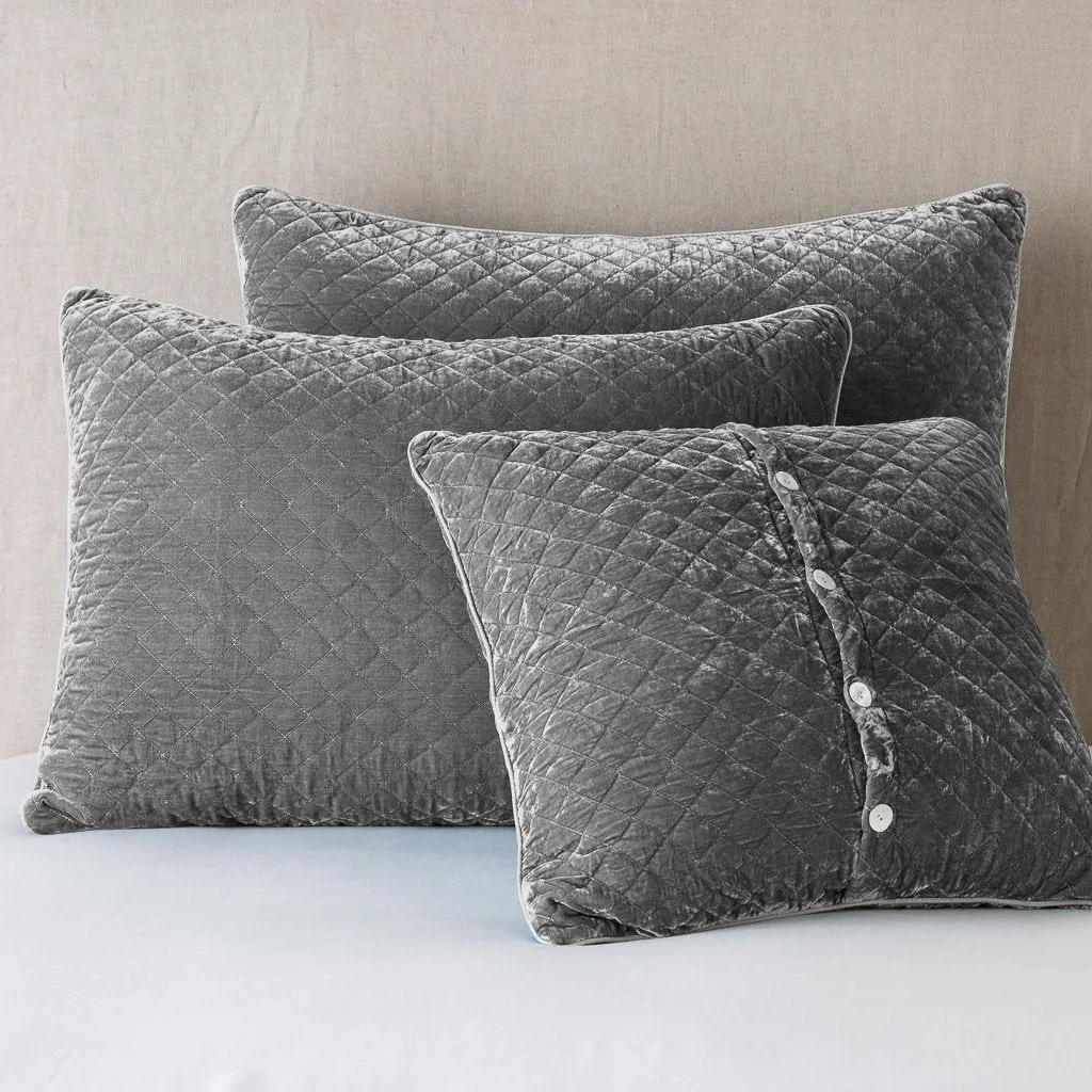 Silk Velvet Quilted Deluxe Sham - Fog