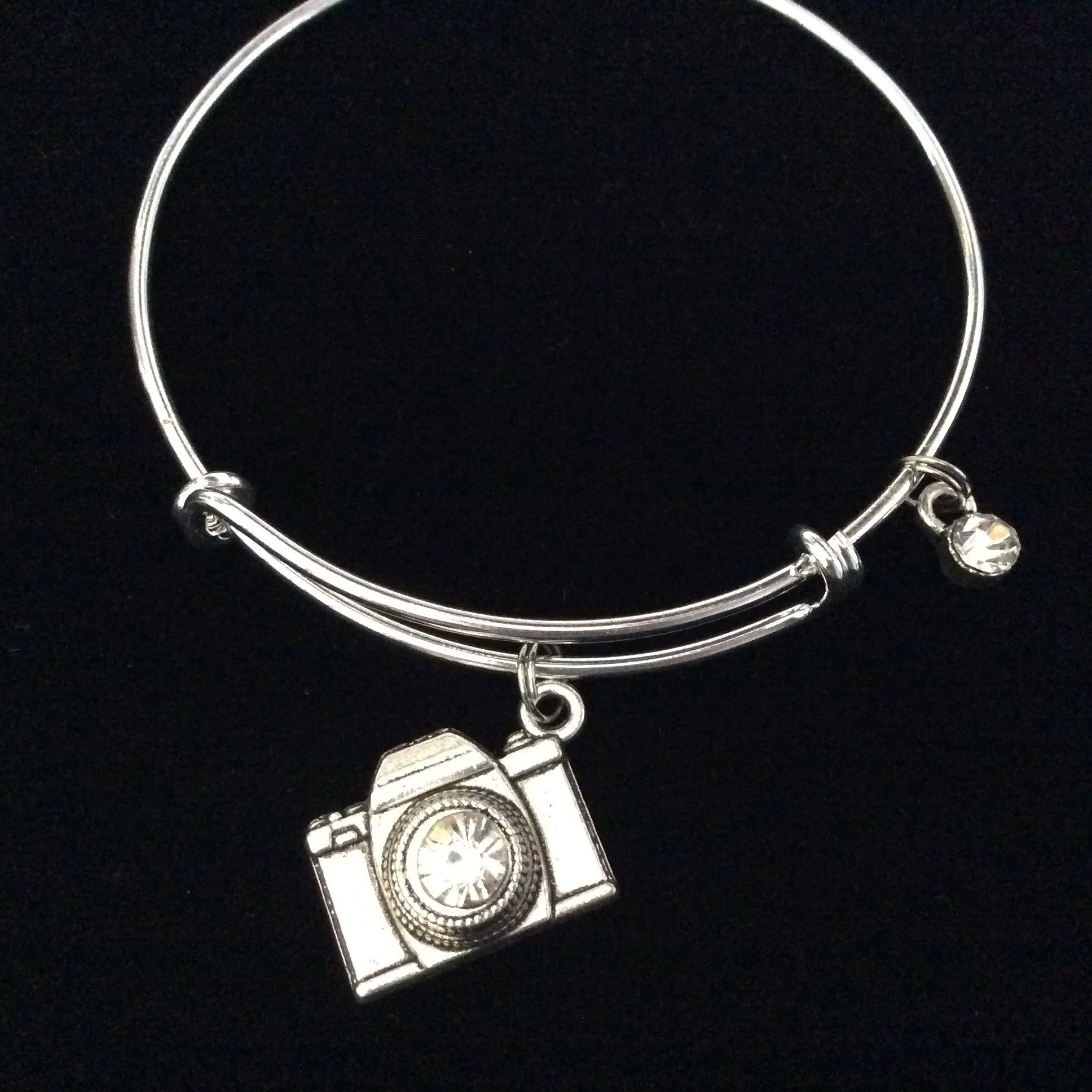 Silver Camera Charm Bracelet Expandable Wire Bangle Photography Trendy Photo Wedding Gift