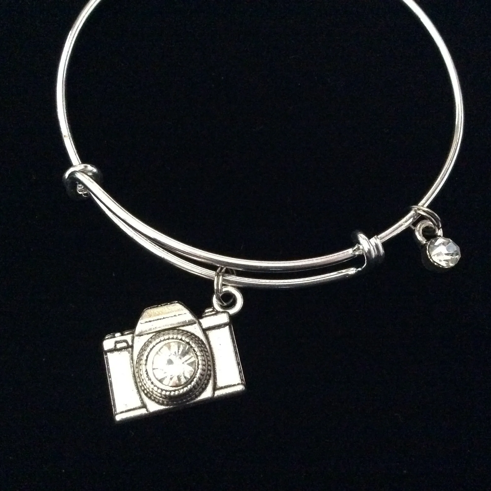 Silver Camera Charm Bracelet Expandable Wire Bangle Photography Trendy Photo Wedding Gift