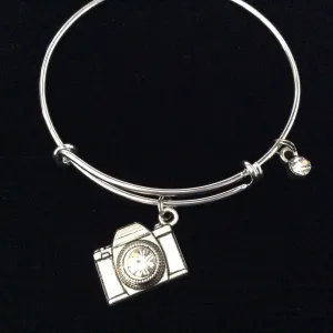 Silver Camera Charm Bracelet Expandable Wire Bangle Photography Trendy Photo Wedding Gift