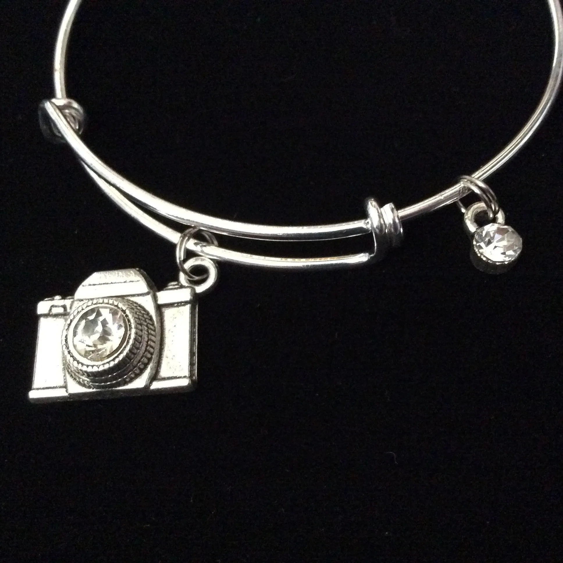 Silver Camera Charm Bracelet Expandable Wire Bangle Photography Trendy Photo Wedding Gift