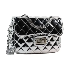 Silver Crossbody Quilted Purse with Keychain