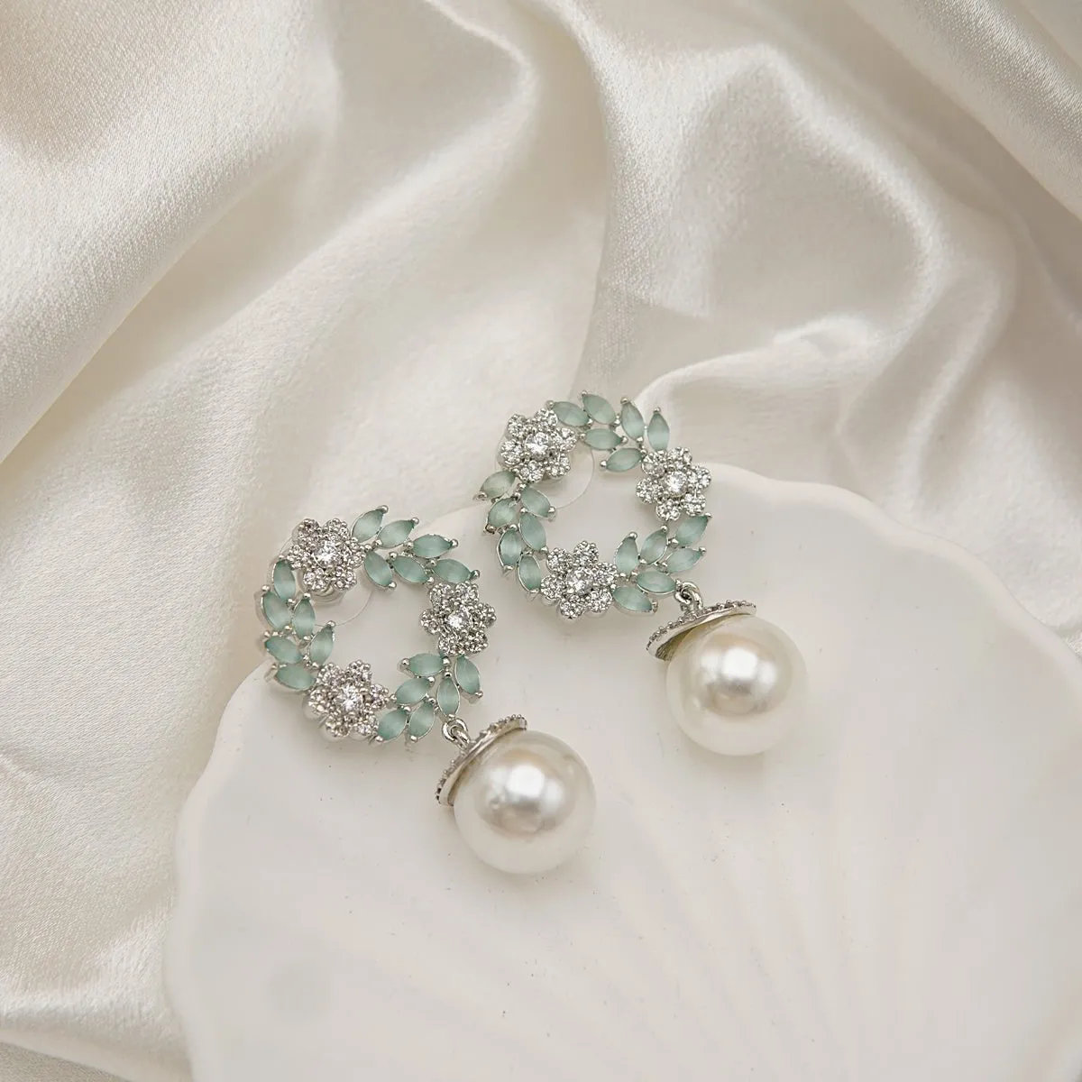 Silver Cubic Zirconia Studded Earrings