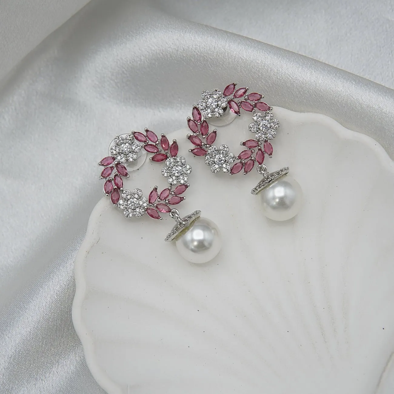 Silver Cubic Zirconia Studded Earrings