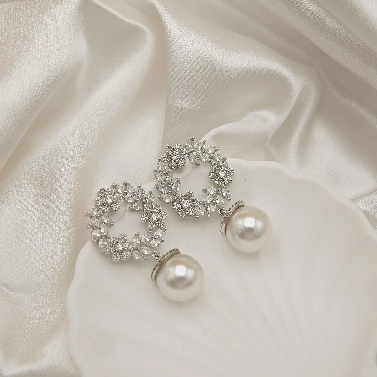 Silver Cubic Zirconia Studded Earrings