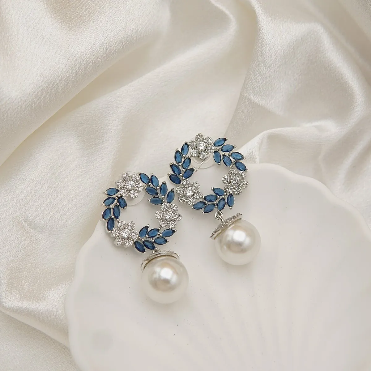 Silver Cubic Zirconia Studded Earrings