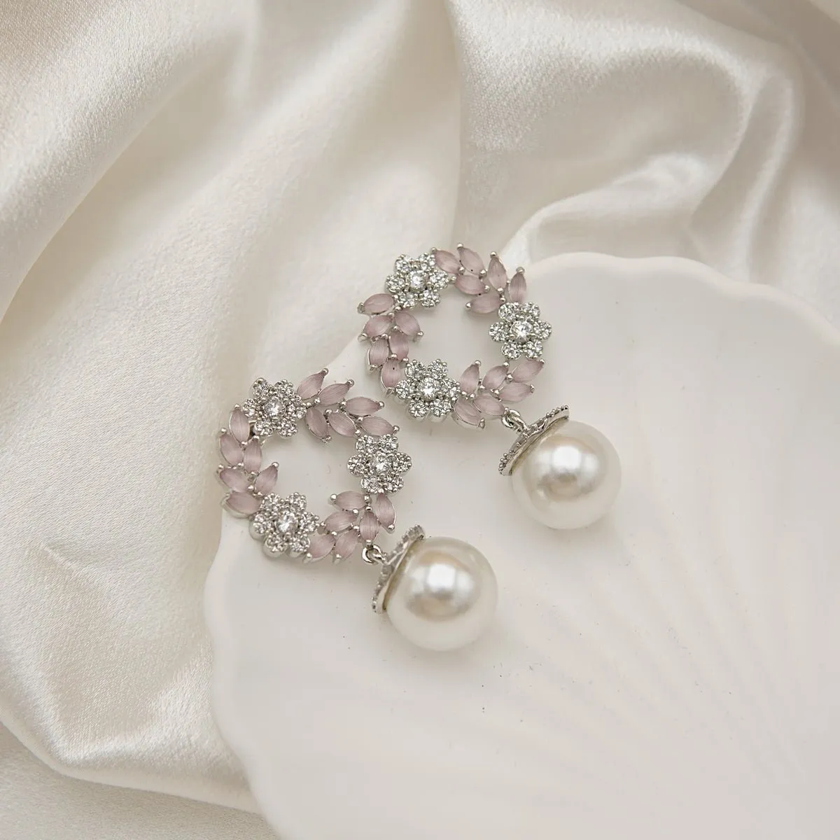 Silver Cubic Zirconia Studded Earrings