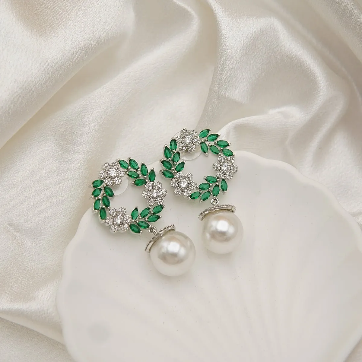 Silver Cubic Zirconia Studded Earrings