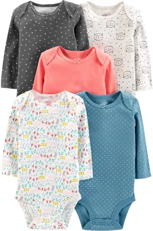 Simple Joys by Carter's Baby-Girls 5-Pack Long-Sleeve Bodysuits, Sz 24 Months! Dots/Owl/Print
