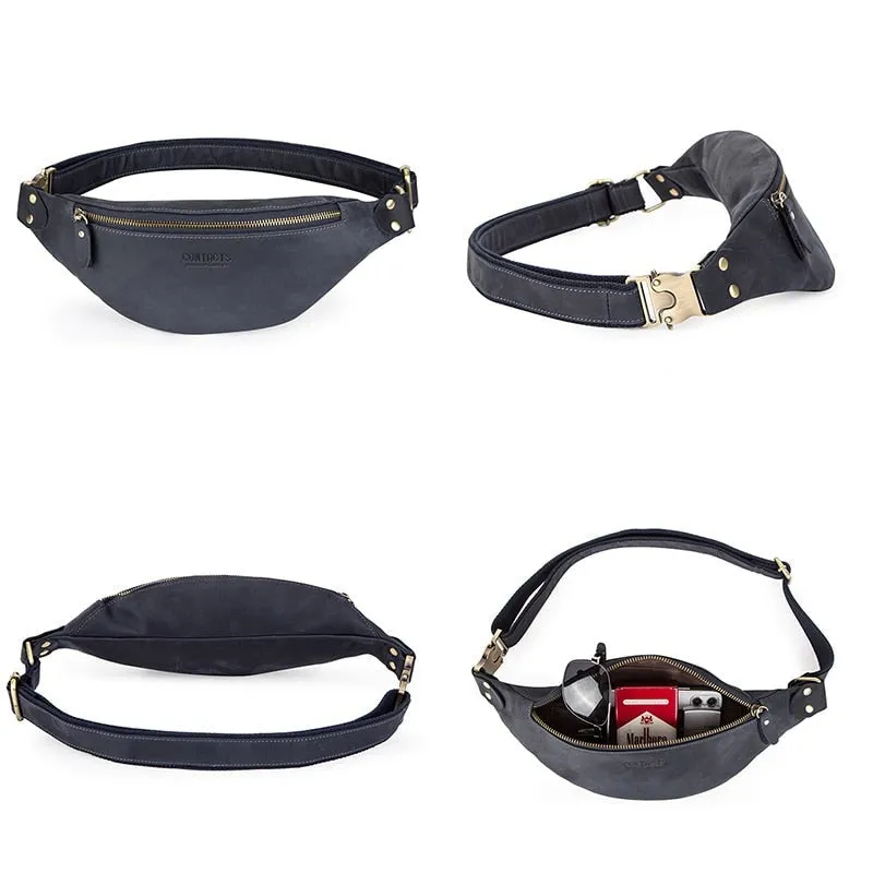 Sleek Leather Waist Pack Fanny Pack Sling Bag, Black/Brown/Coffee/Maroon