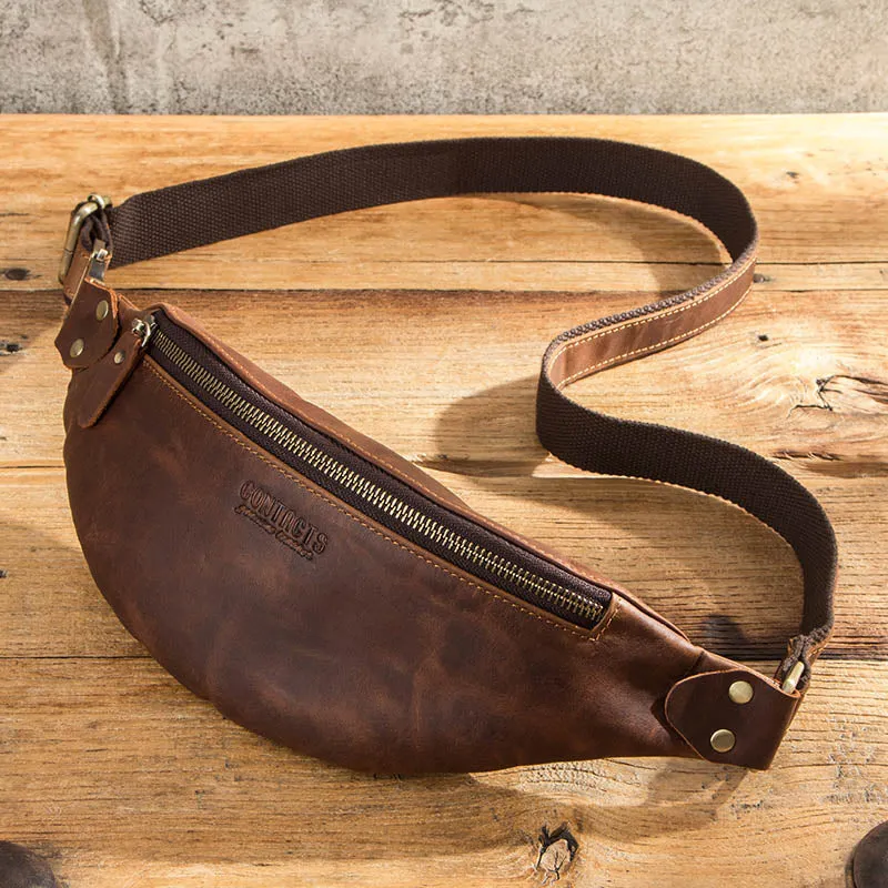 Sleek Leather Waist Pack Fanny Pack Sling Bag, Black/Brown/Coffee/Maroon