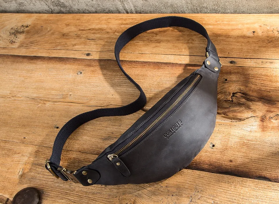 Sleek Leather Waist Pack Fanny Pack Sling Bag, Black/Brown/Coffee/Maroon
