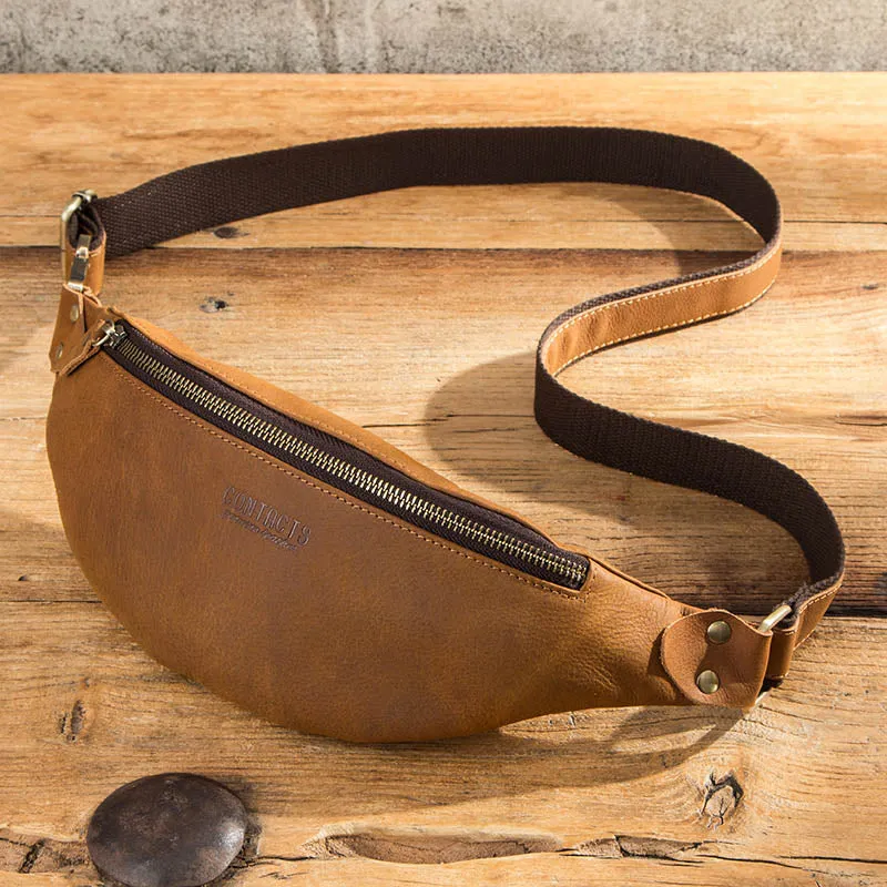 Sleek Leather Waist Pack Fanny Pack Sling Bag, Black/Brown/Coffee/Maroon