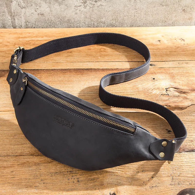 Sleek Leather Waist Pack Fanny Pack Sling Bag, Black/Brown/Coffee/Maroon