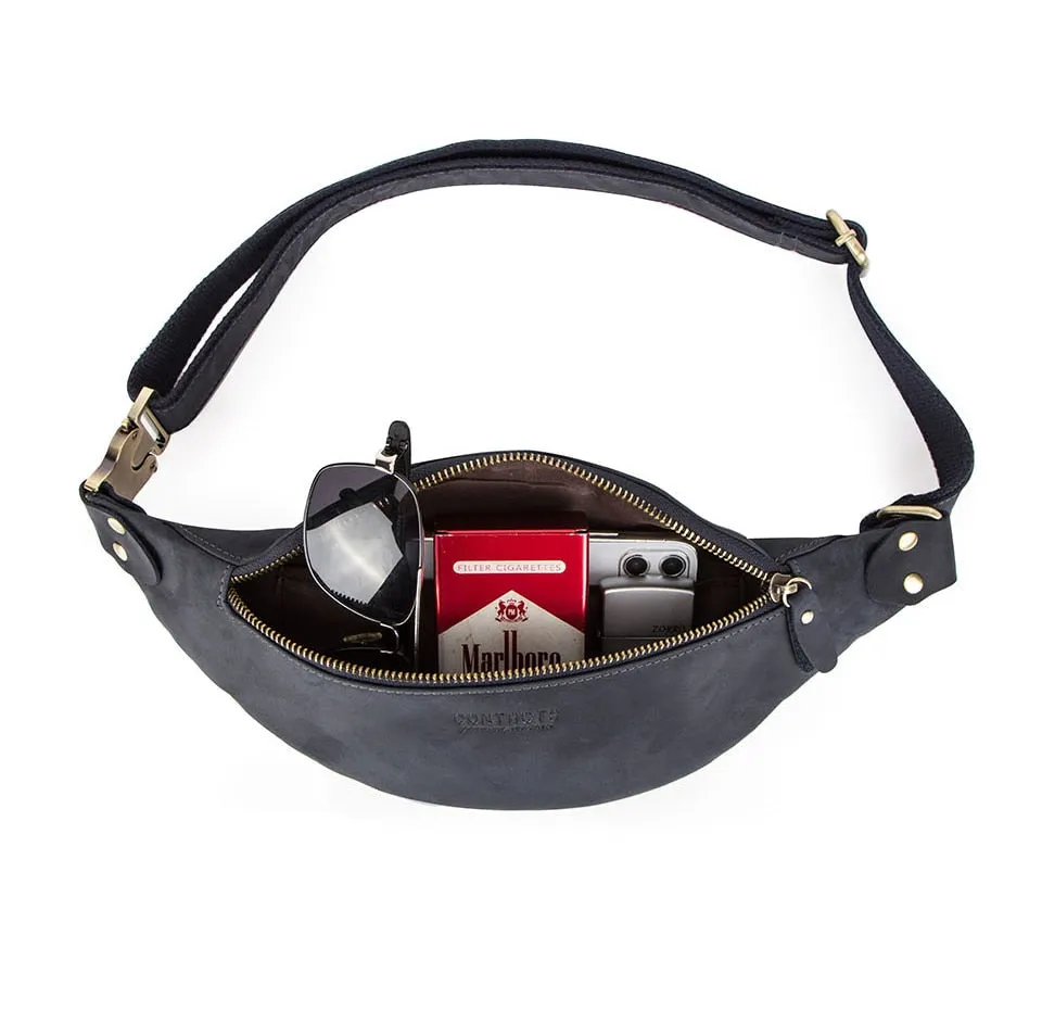 Sleek Leather Waist Pack Fanny Pack Sling Bag, Black/Brown/Coffee/Maroon