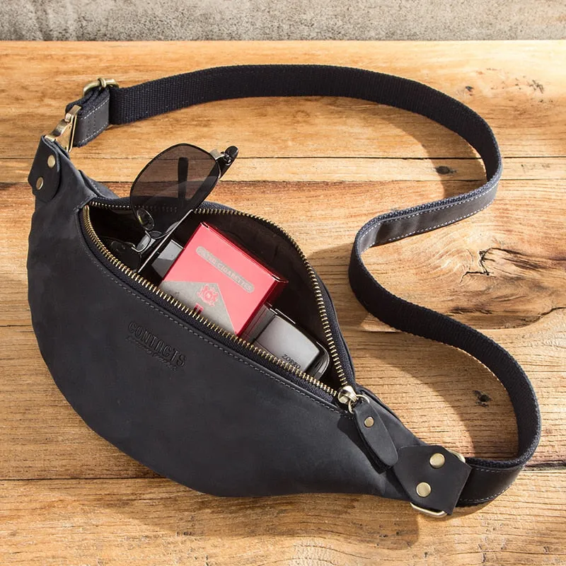 Sleek Leather Waist Pack Fanny Pack Sling Bag, Black/Brown/Coffee/Maroon