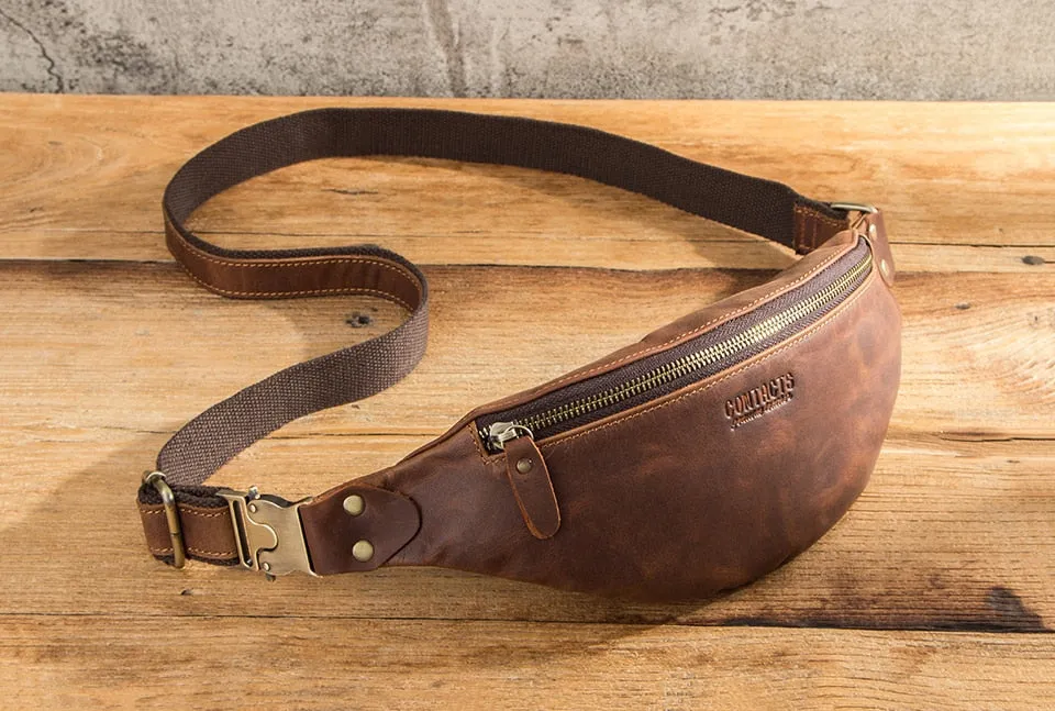 Sleek Leather Waist Pack Fanny Pack Sling Bag, Black/Brown/Coffee/Maroon