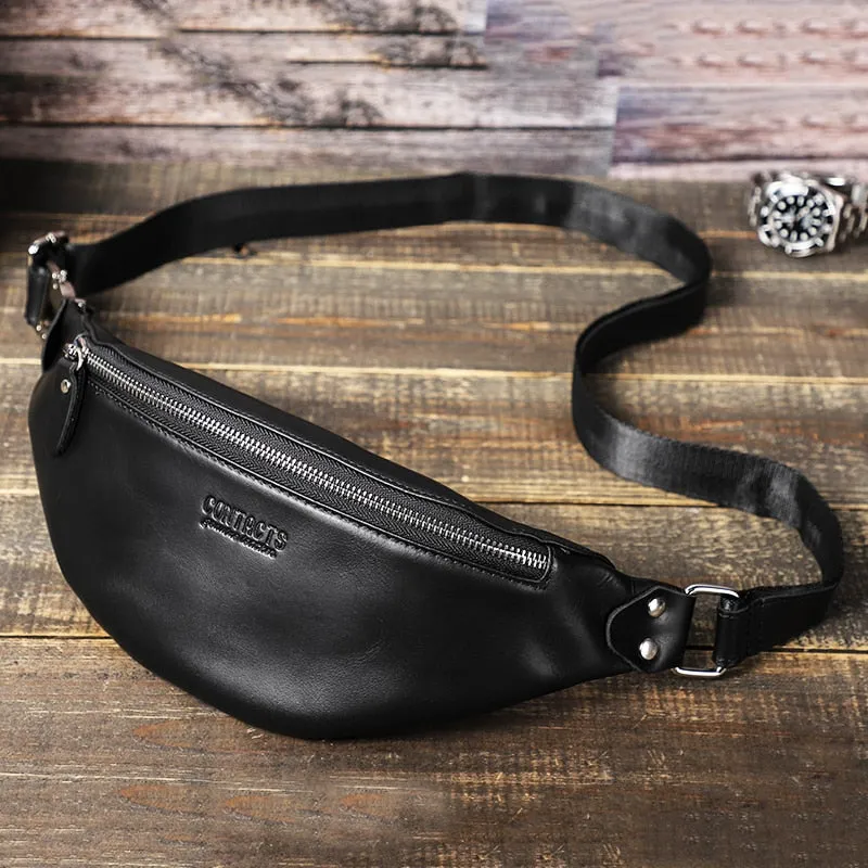 Sleek Leather Waist Pack Fanny Pack Sling Bag, Black/Brown/Coffee/Maroon