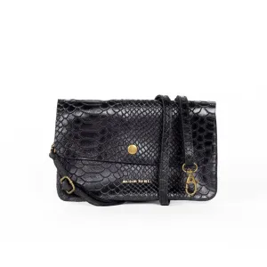 SNAKE PRINT LEATHER CLUTCH - BLACK