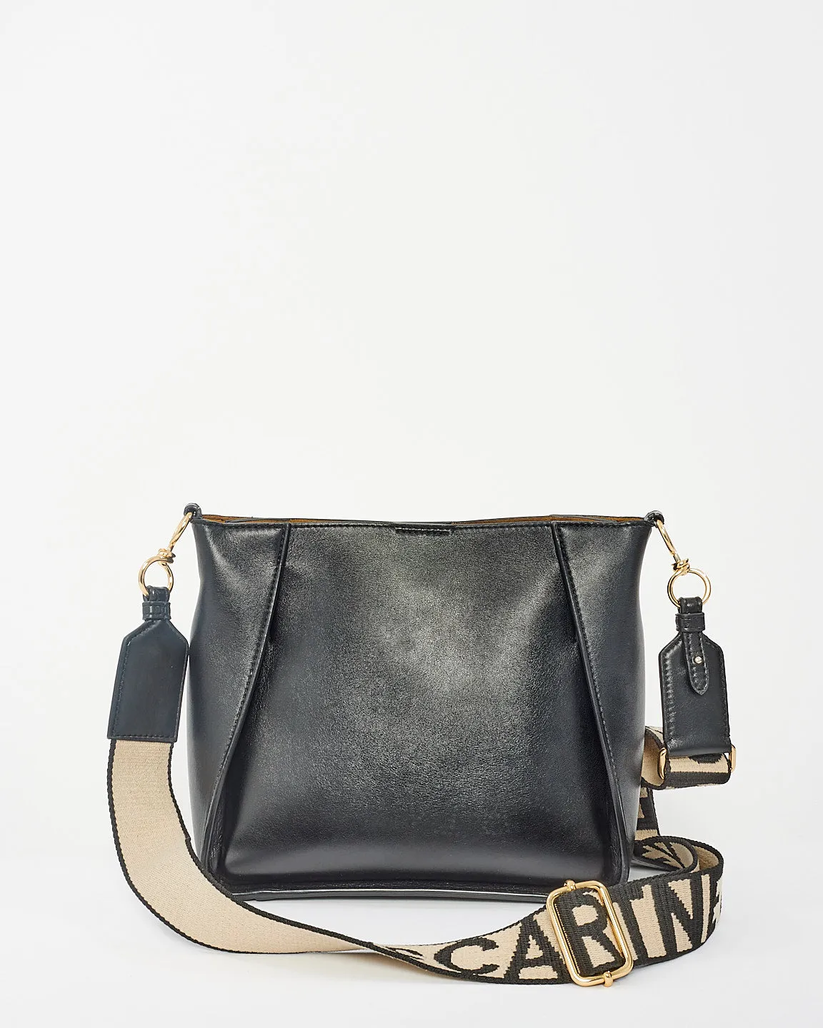 Stella McCartney Black Faux Leather Logo Shoulder Bag w/ Strap
