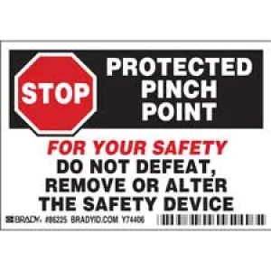 STOP PROTECTED PINCH POINT FOR YOUR SAFETY DO NOT Labels