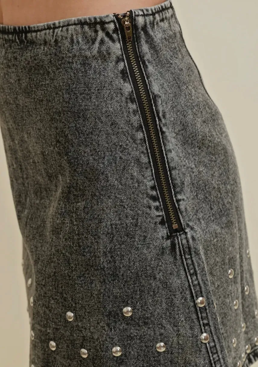 Studded Black Mini Skirt