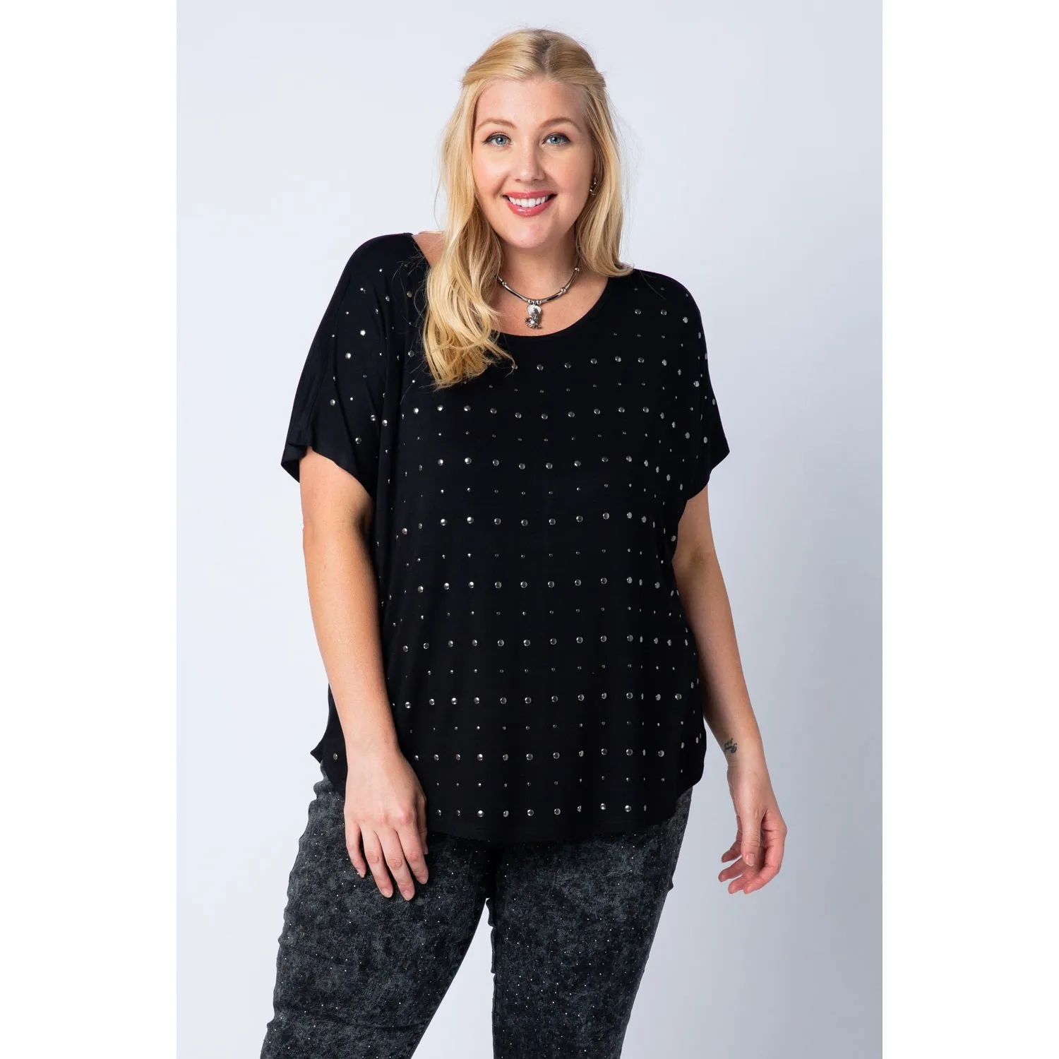 Studded Black T-Shirt - Plus