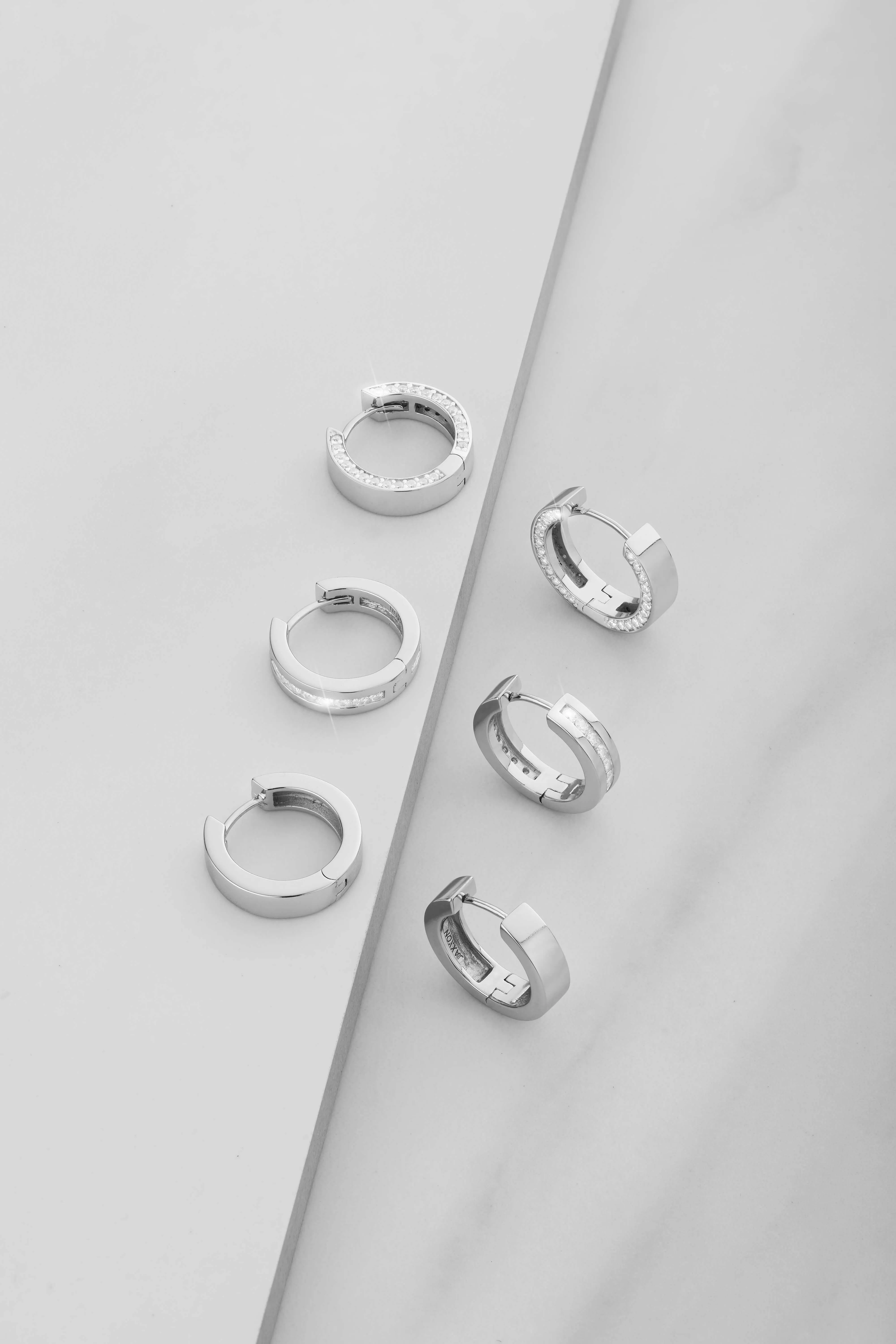 Studded Frame Hoop Earrings - Silver