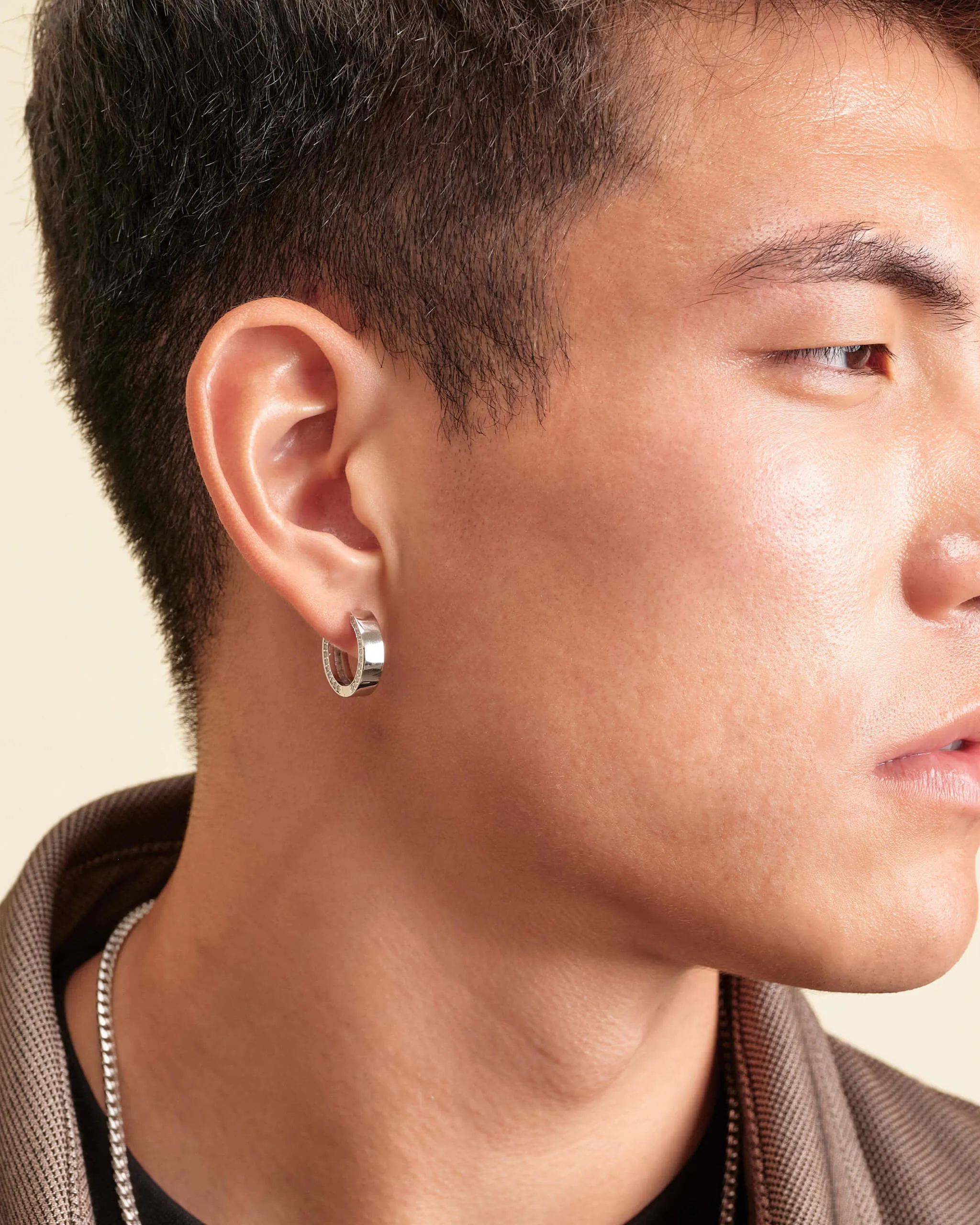 Studded Frame Hoop Earrings - Silver