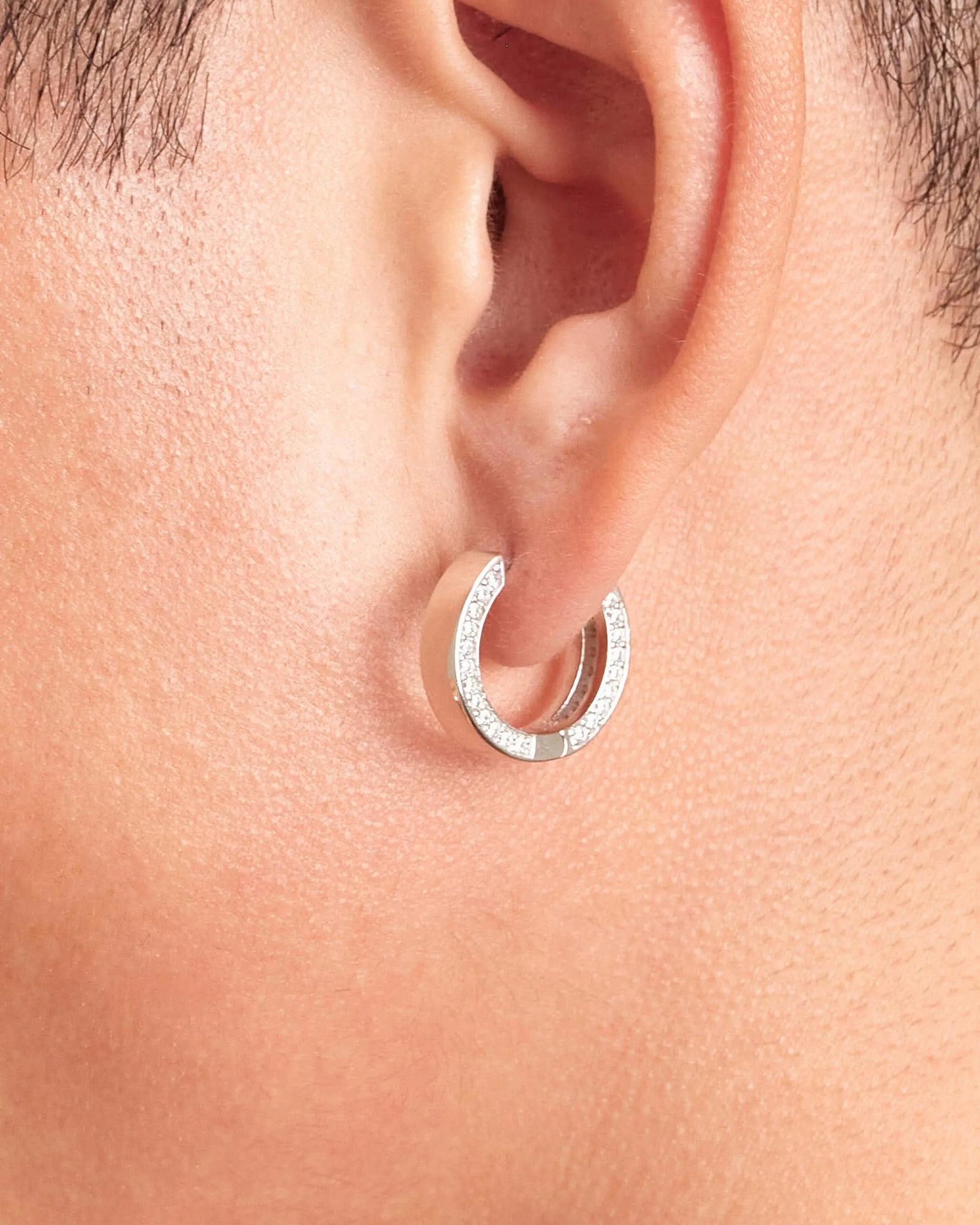 Studded Frame Hoop Earrings - Silver