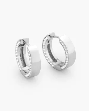 Studded Frame Hoop Earrings - Silver