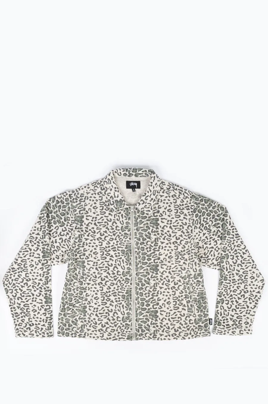 STUSSY LEOPARD MESH ZIP JACKET BONE