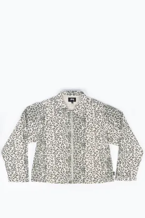 STUSSY LEOPARD MESH ZIP JACKET BONE