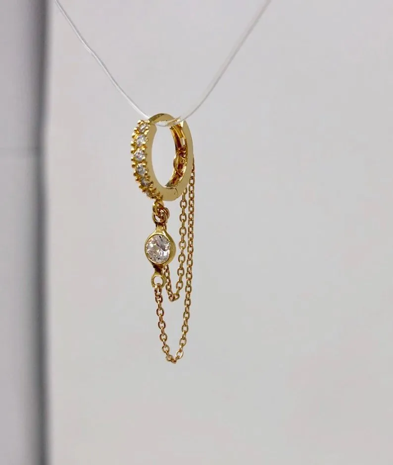 Swarovski Crystal Double Chain Hoop Huggie Earrings